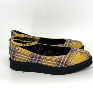 TUK Ballet Creeper Platform Shoes Womens 10 Yellow Plaid Punk Goth Mary Jane